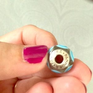 Pandora glass charm w/blue/light blue oval design